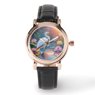 Orange Billed White Heron Fantasy Bird Armbanduhr