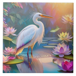 Orange Billed White Heron Fantasy Bird Fliese