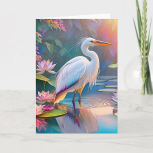 Orange Billed White Heron Fantasy Bird Karte