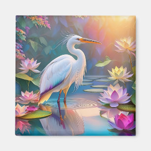 Orange Billed White Heron Fantasy Bird Magnet