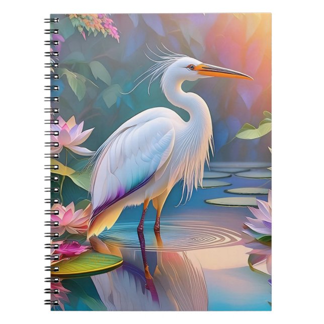 Orange Billed White Heron Fantasy Bird Notizblock (Vorderseite)