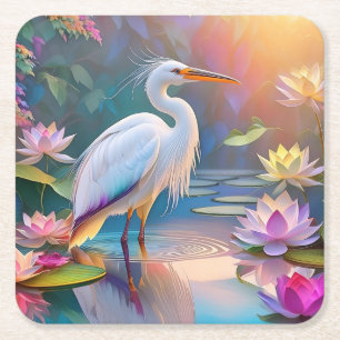 Orange Billed White Heron Fantasy Bird Rechteckiger Pappuntersetzer