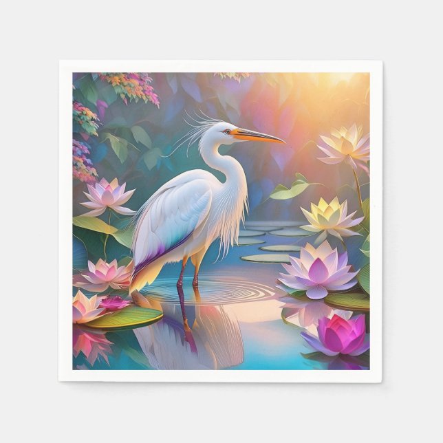 Orange Billed White Heron Fantasy Bird Serviette (Vorderseite)