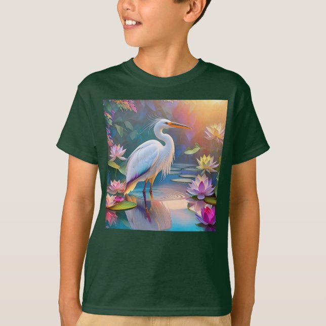 Orange Billed White Heron Fantasy Bird T-Shirt (Vorderseite)