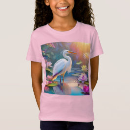 Orange Billed White Heron Fantasy Bird T-Shirt