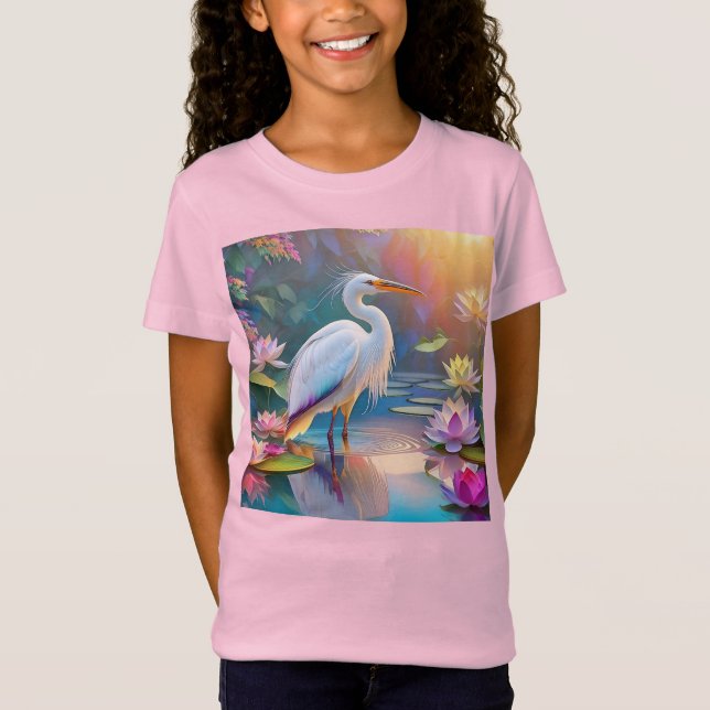 Orange Billed White Heron Fantasy Bird T-Shirt (Vorderseite)