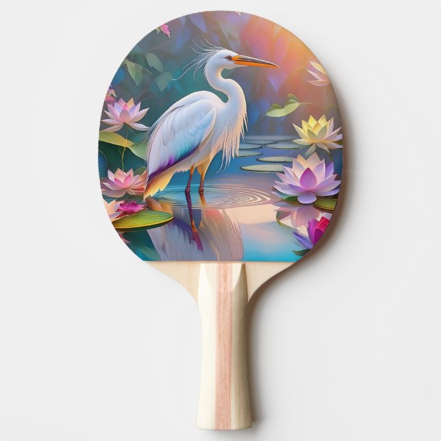 Orange Billed White Heron Fantasy Bird Tischtennis Schläger (Vorderseite)