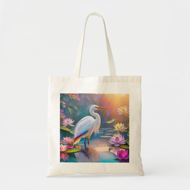 Orange Billed White Heron Fantasy Bird Tragetasche (Vorne)