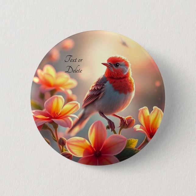 Orange Bird Floral Button (Vorderseite)