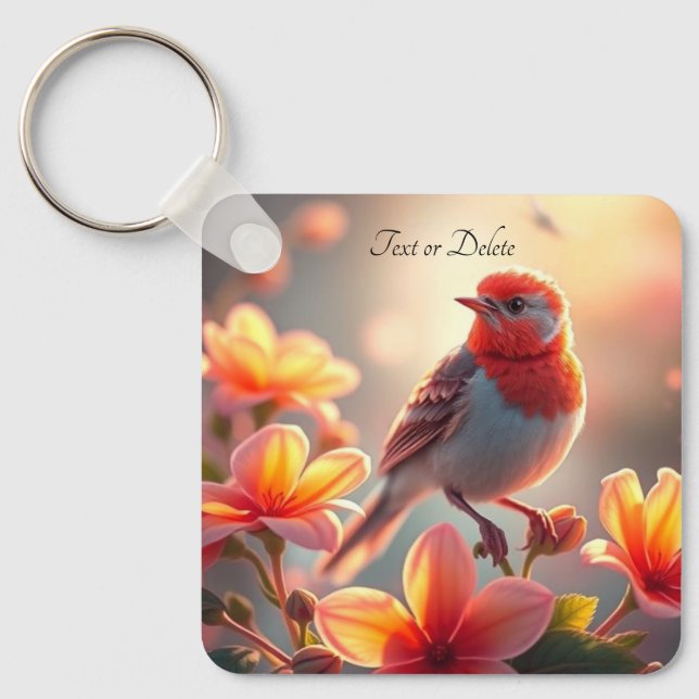 Orange Bird Floral Keychain Schlüsselanhänger (Vorderseite)