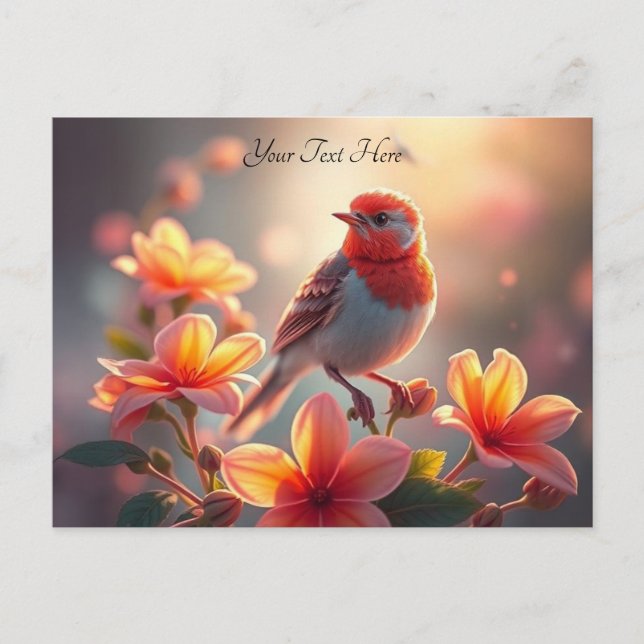 Orange Bird Floral Postcard Postkarte (Vorderseite)