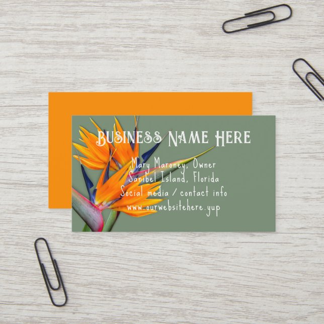 Orange Bird-of-paradise Blume Business Cards Visitenkarte (Vorderseite/Rückseite Beispiel)