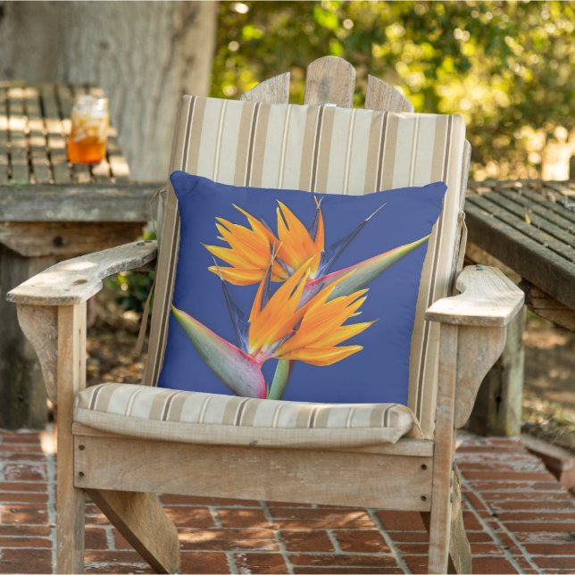 Orange Bird of Paradise Navy Throw Kissen (Stuhl )