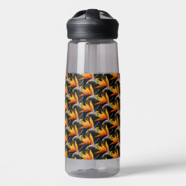 Orange Bird of Paradise Pflanze Pattern auf Schwar Trinkflasche