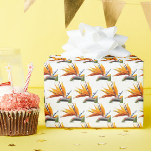 Orange Bird of Paradise Pflanze Pattern auf Weiß Geschenkpapier
