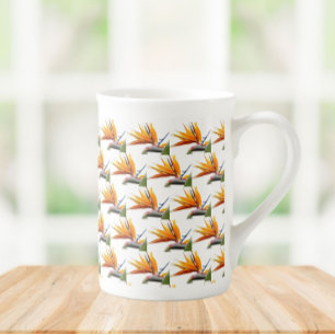 Orange Bird of Paradise Pflanze Pattern auf Weiß Prozellantasse