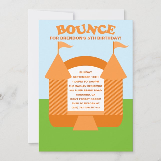 Orange Birthday Bounce Bouncy House Birthday Party Einladung (Vorderseite)