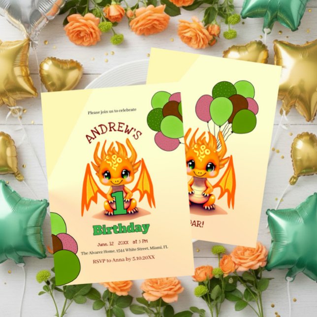 Orange Birthday Dragon invitation Einladung (Von Creator hochgeladen)