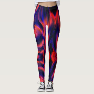 Orange bis dunkelblau kariert verdreht im Fraktal- Leggings
