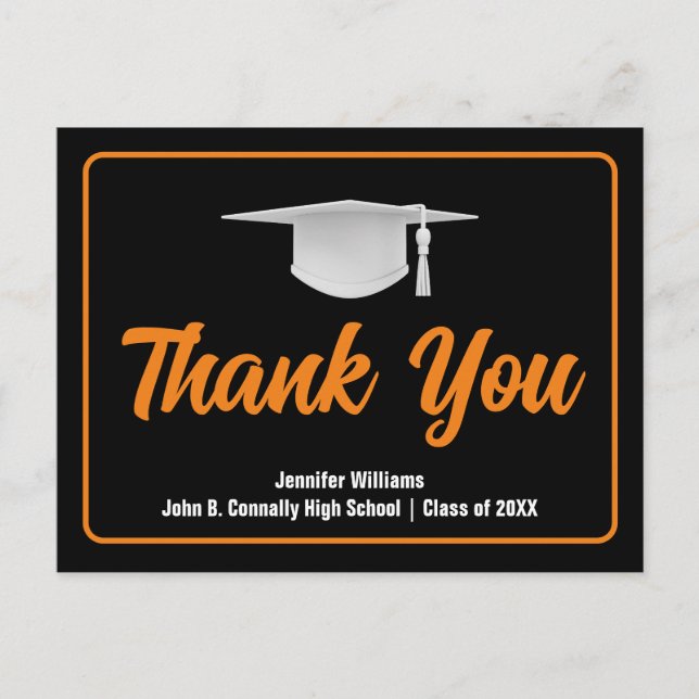Orange Black Abschluss Custom Graduate Vielen Dank Postkarte (Vorderseite)