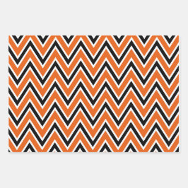 Orange, Black, and White Chevron & Stripe Patterns Geschenkpapier Set