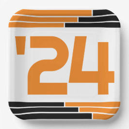 Orange & Black Bars Klasse "24 Graduate Pappteller