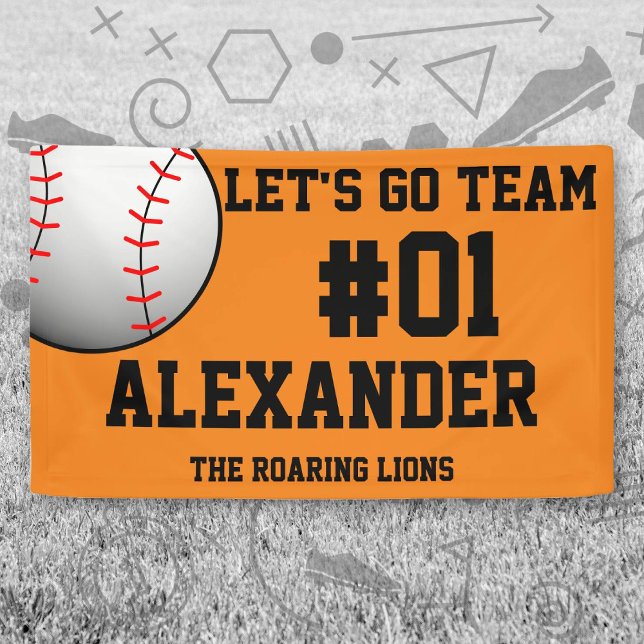 Orange Black Baseball Team Spirit Banner (Orange and Black Baseball Let's Go Team Banner. Celebrate your high school or college athlete.)