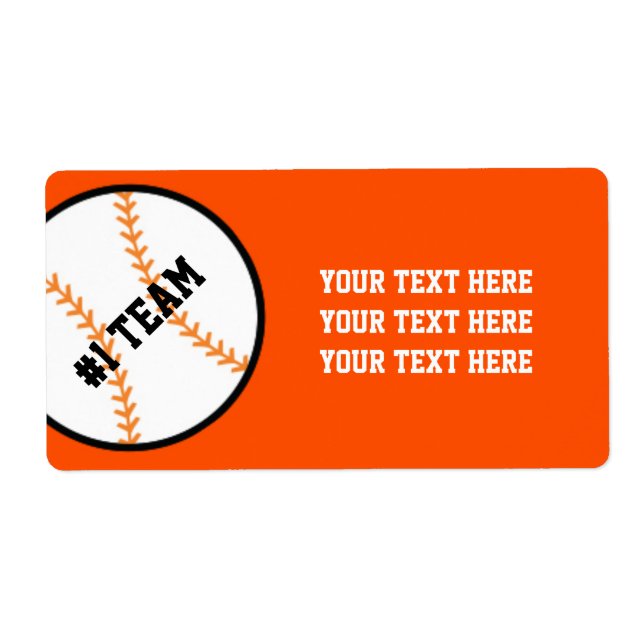 Orange & Black Baseball Team Sports Sticker Labels (Vorne)