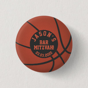 Orange Black Basketball Bar Mitzvah Gefallen Button