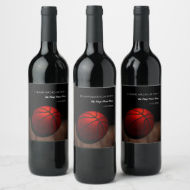 Orange Black Basketball Geburtstagsmeisterin Weinetikett