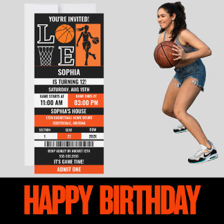 Orange Black Basketball Girl Geburtstagskarte Einladung