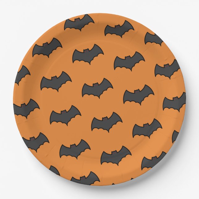 Orange Black Bat Pattern Halloween-Party Pappteller (Vorderseite)