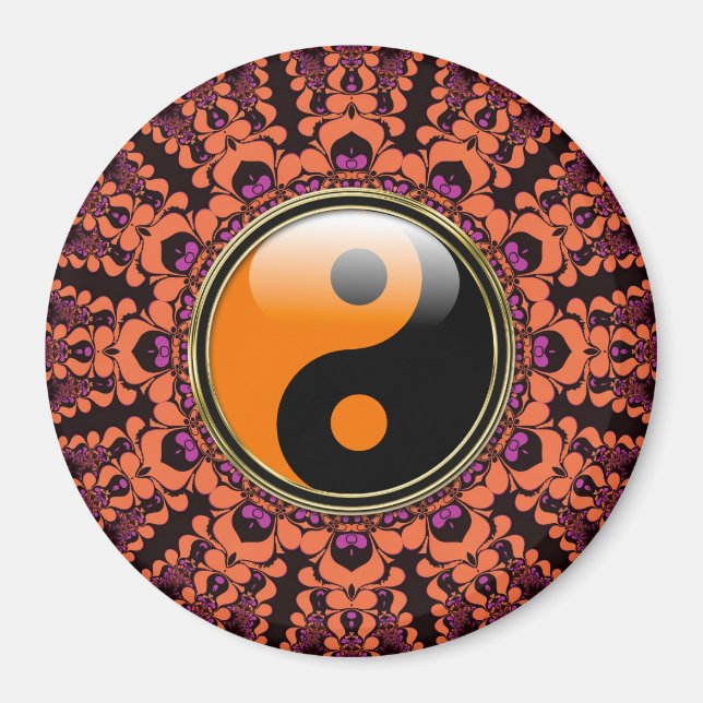Orange+Black Batik Yin Yang Magnet (Devant)