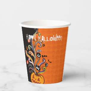Orange Black Beängstigend Pumpkin Halloween-Party Pappbecher