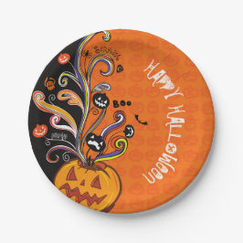 Orange Black Beängstigend Pumpkin Halloween-Party Pappteller