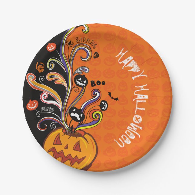 Orange Black Beängstigend Pumpkin Halloween-Party Pappteller (Vorderseite)