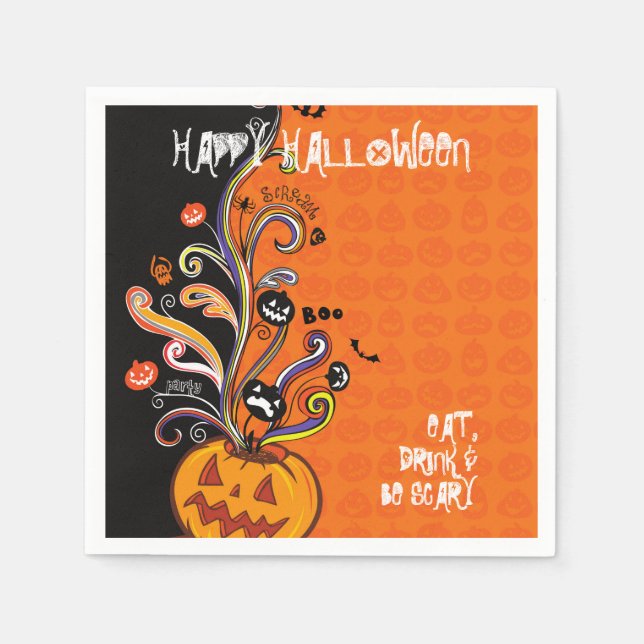 Orange Black Beängstigend Pumpkin Halloween-Party Serviette (Vorderseite)