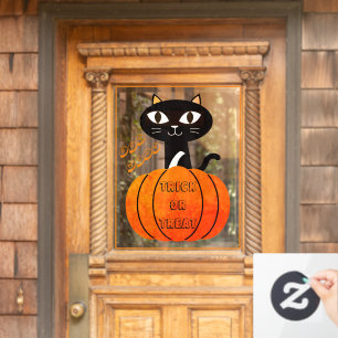 Orange Black Cat Pumpkin Trick oder Treat Hallowee Fensteraufkleber