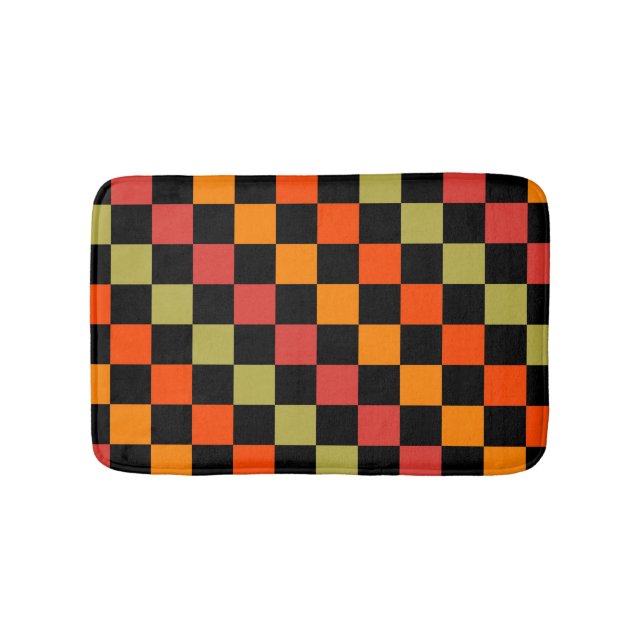 Orange Black Checkered Gingham Pattern Badematte (Vorderseite)
