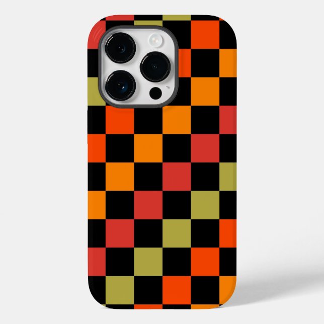 Orange Black Checkered Gingham Pattern Case-Mate iPhone 14 Pro Hülle (Rückseite)