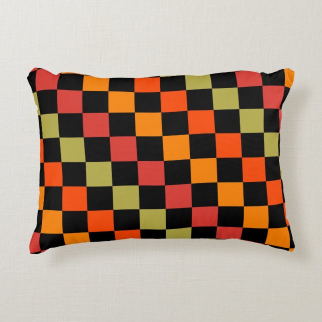 Orange Black Checkered Gingham Pattern Dekokissen (Vorderseite)