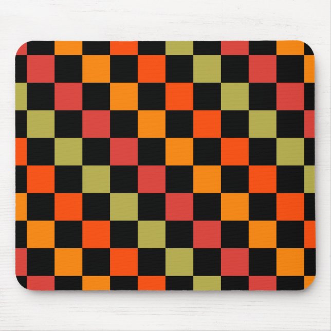 Orange Black Checkered Gingham Pattern Mousepad (Vorne)