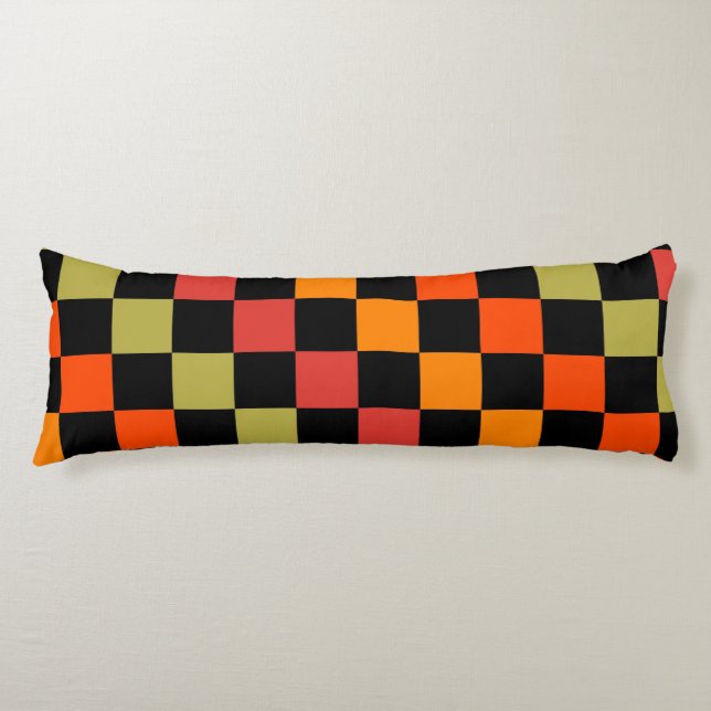 Orange Black Checkered Gingham Pattern Seitenschläferkissen (Vorderseite)