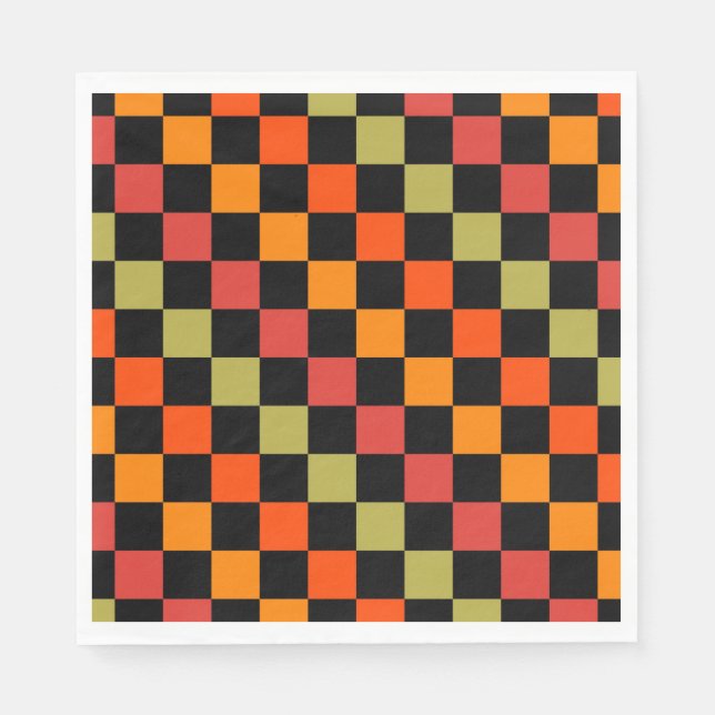 Orange Black Checkered Gingham Pattern Serviette (Vorderseite)