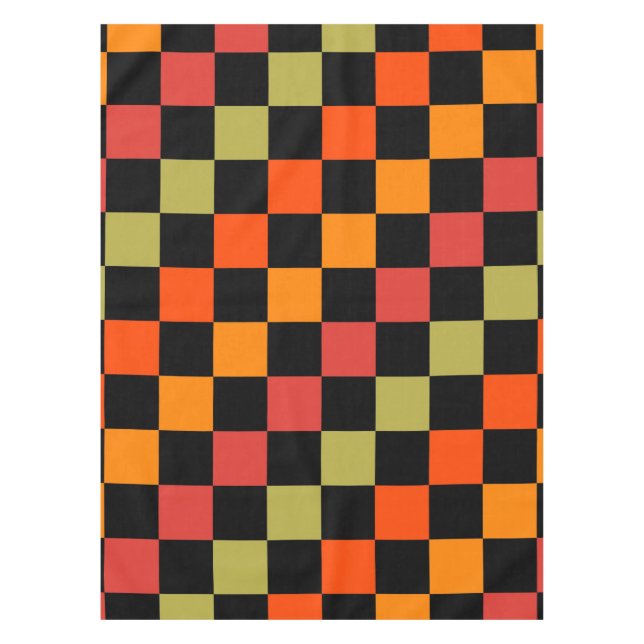 Orange Black Checkered Gingham Pattern Tischdecke (Vorderseite)