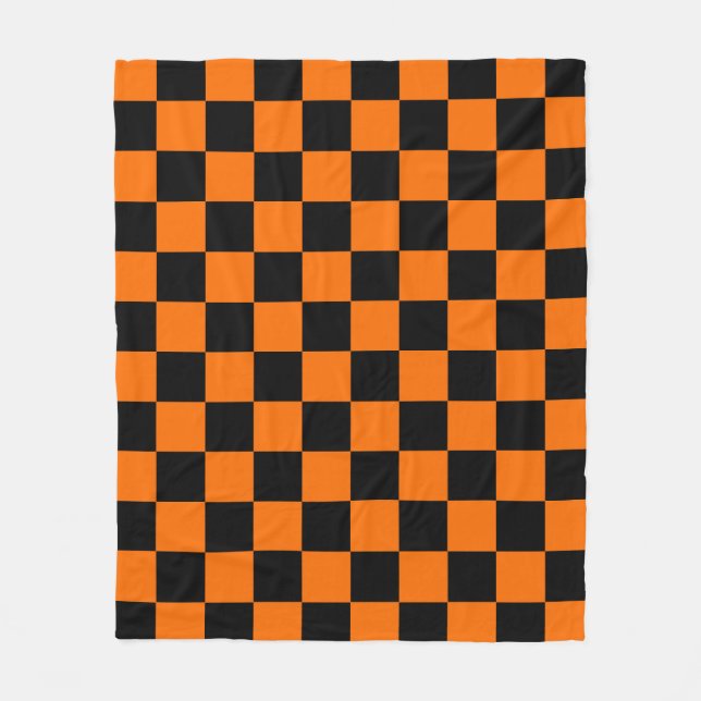 Orange Black Checkered Karo Pattern Fleecedecke (Vorderseite)