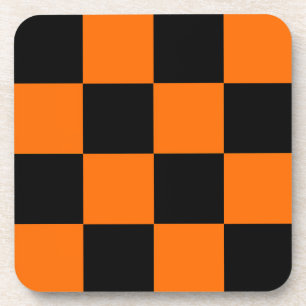 Orange Black Checkered Karo Pattern Getränkeuntersetzer