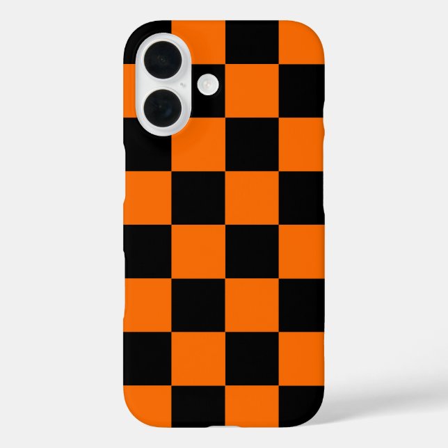 Orange Black Checkered Karo Pattern iPhone 16 Hülle (Rückseite)