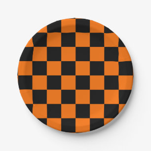 Orange Black Checkered Karo Pattern Pappteller