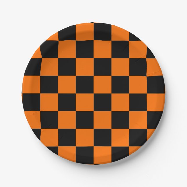Orange Black Checkered Karo Pattern Pappteller (Vorderseite)